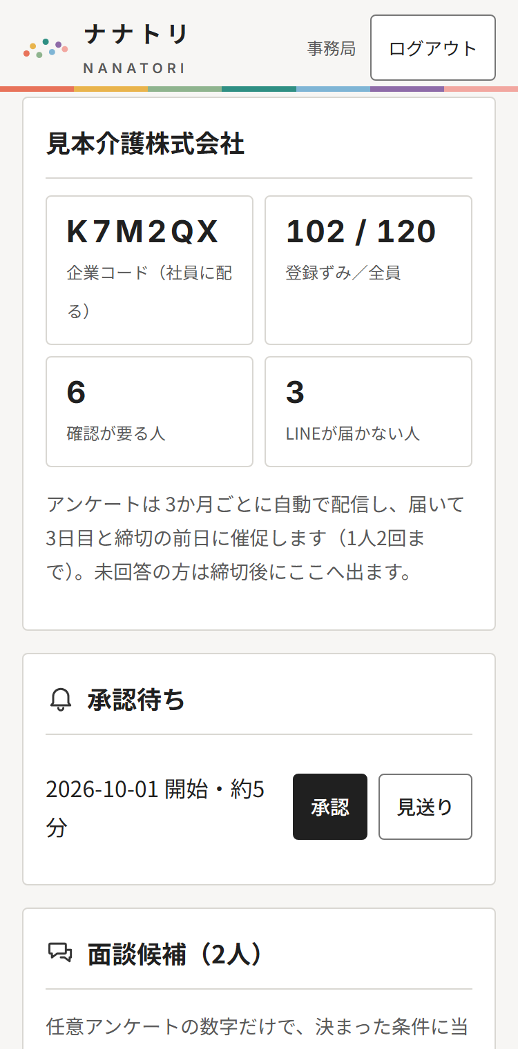 ホームの企業コードと登録の数