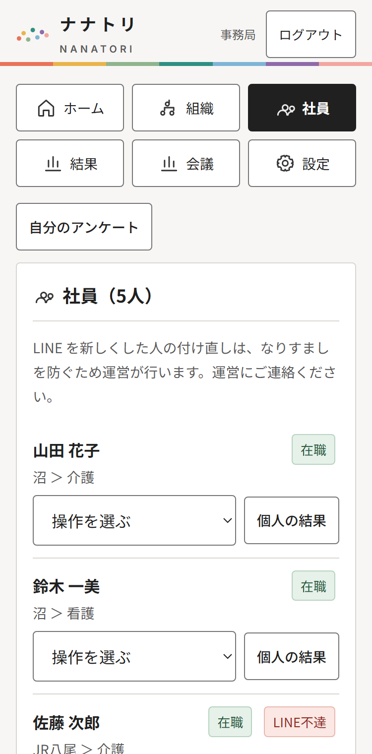社員の一覧