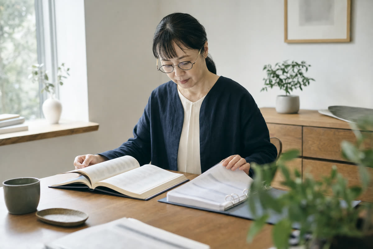 給与台帳と勤務表を見比べながら、欠員の期間の残業を数える経理担当者