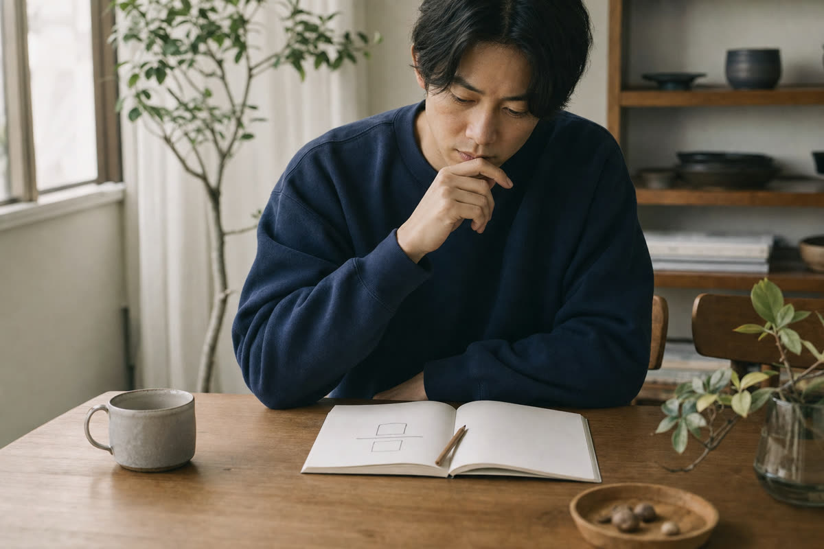 計画時と評価時の離職率を、分母と分子に分けて書いたノート